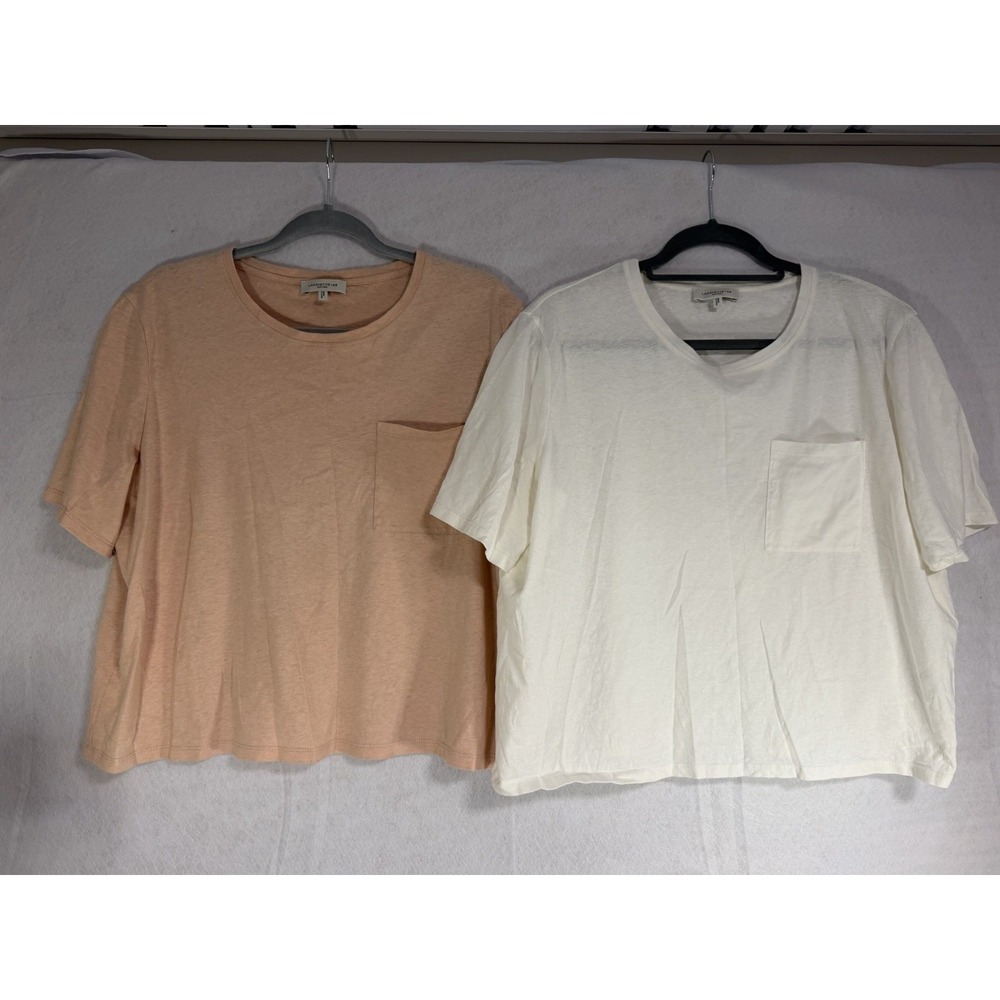 Lafayette 148 New York, Pair Of Linen Boxy Tshirts, Peach & White, Large